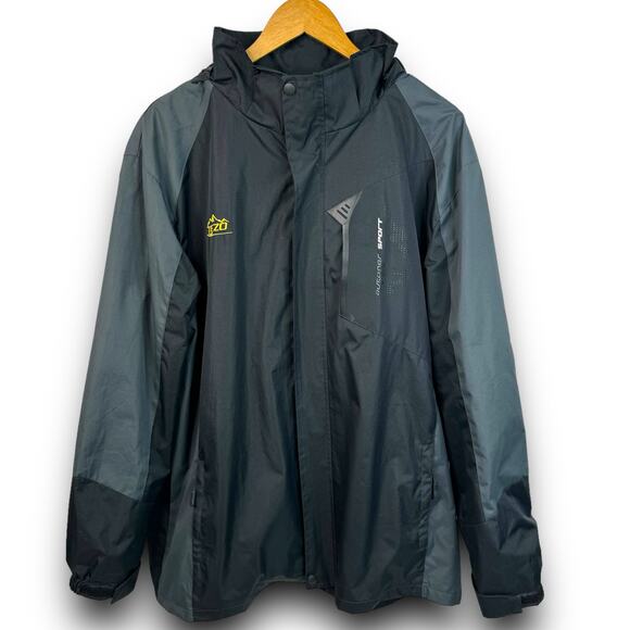 TEZO Mens Windbreaker Rain Jacket Water Resistant Removable Hood Black Gray XL - Picture 1 of 12